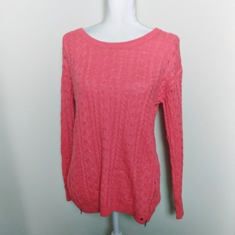 AEO Pink Cable Knit Sweater with Zipper Detail